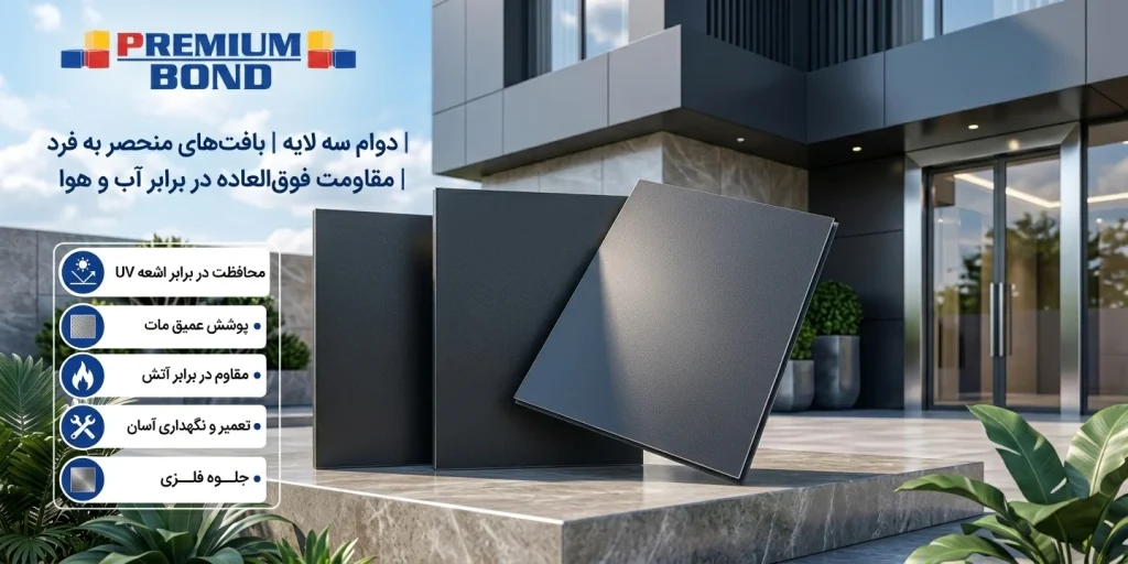 ترکیب ورق کامپوزیت متالیک و مات در طراحی نمای ساختمان