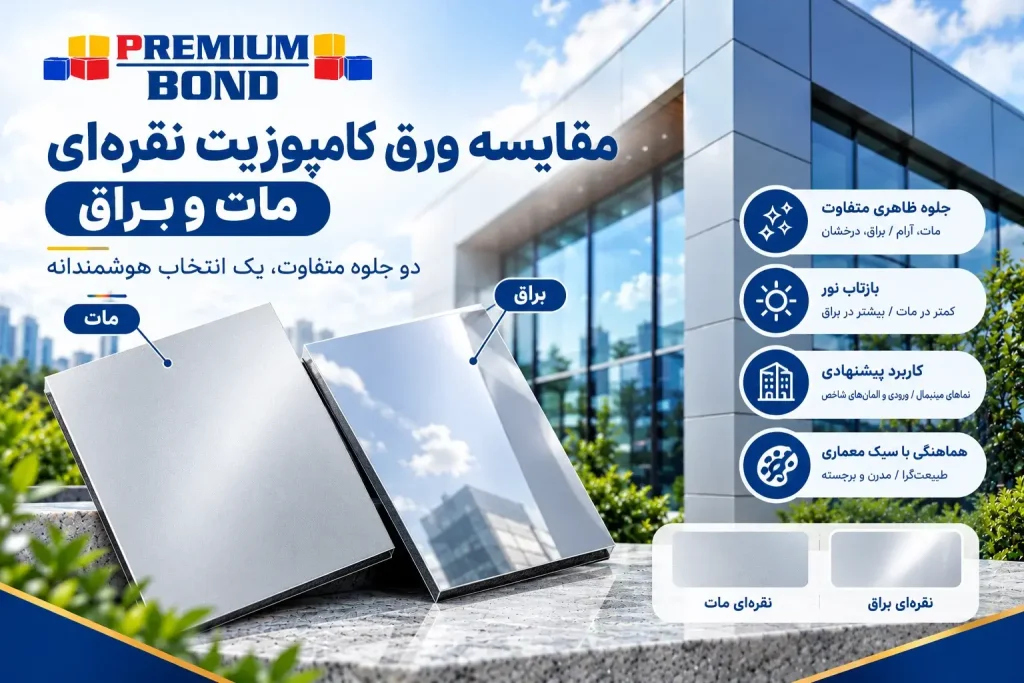 مقایسه سطح مات و براق ورق کامپوزیت نقره‌ای