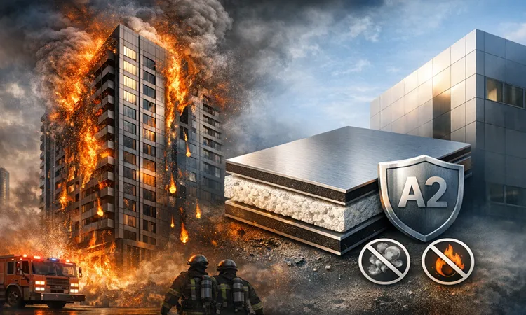 ورق کامپوزيت A2 چيست؟ راهنمای انتخاب گريد ضدحريق برای نماهای حساس | پرمیوم باند